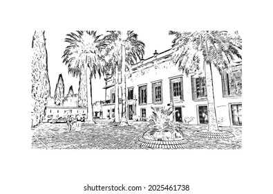 Building view with landmark of Jerez de la Frontera is the 
city in Spain. Hand drawn sketch illustration in vector.