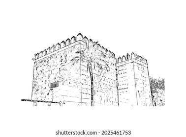 Building view with landmark of Jerez de la Frontera is the 
city in Spain. Hand drawn sketch illustration in vector.