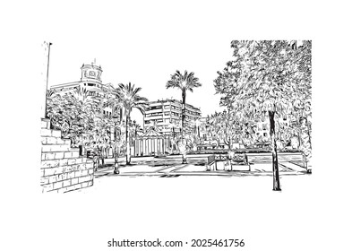 Building view with landmark of Jerez de la Frontera is the 
city in Spain. Hand drawn sketch illustration in vector.