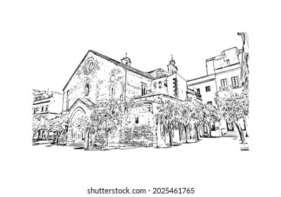 Building view with landmark of Jerez de la Frontera is the 
city in Spain. Hand drawn sketch illustration in vector.