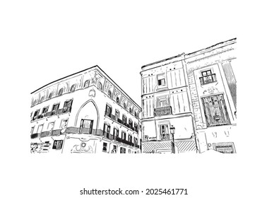 Building view with landmark of Jerez de la Frontera is the 
city in Spain. Hand drawn sketch illustration in vector.