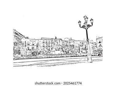 Building view with landmark of Jerez de la Frontera is the 
city in Spain. Hand drawn sketch illustration in vector.