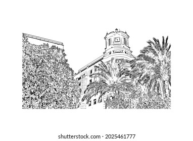 Building view with landmark of Jerez de la Frontera is the 
city in Spain. Hand drawn sketch illustration in vector.