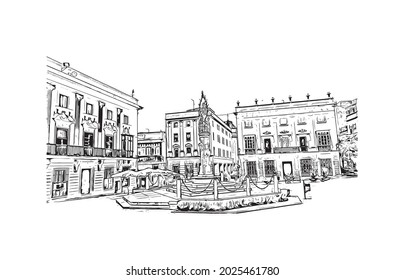 Building view with landmark of Jerez de la Frontera is the 
city in Spain. Hand drawn sketch illustration in vector.