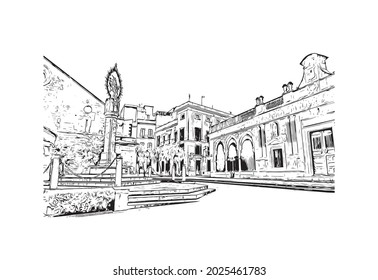 Building view with landmark of Jerez de la Frontera is the 
city in Spain. Hand drawn sketch illustration in vector.