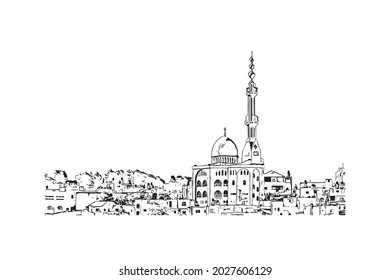 Building view with landmark of Jerusalem is the 
capital of Israel. Hand drawn sketch illustration in vector.