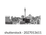 Building view with landmark of Johannesburg is the 
city in South Africa. Hand drawn sketch illustration in vector.