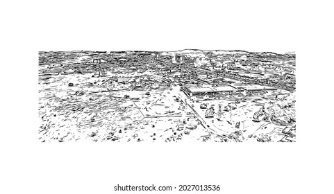 Building view with landmark of Johannesburg is the 
city in South Africa. Hand drawn sketch illustration in vector.