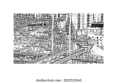 Building view with landmark of Johannesburg is the 
city in South Africa. Hand drawn sketch illustration in vector.