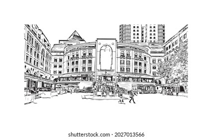 Building view with landmark of Johannesburg is the 
city in South Africa. Hand drawn sketch illustration in vector.