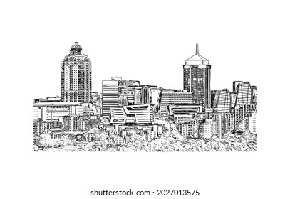 Building view with landmark of Johannesburg is the 
city in South Africa. Hand drawn sketch illustration in vector.