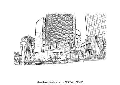 Building view with landmark of Johannesburg is the 
city in South Africa. Hand drawn sketch illustration in vector.