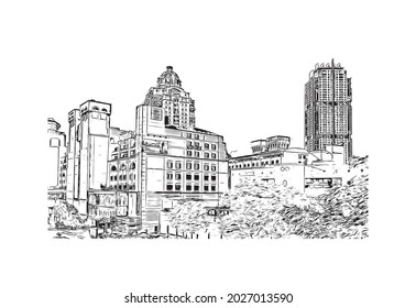 Building view with landmark of Johannesburg is the 
city in South Africa. Hand drawn sketch illustration in vector.