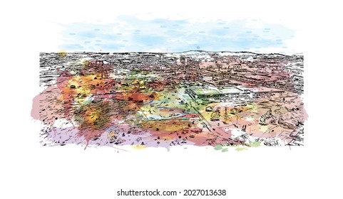 Building view with landmark of Johannesburg is the 
city in South Africa. Watercolor splash with hand drawn sketch illustration in vector.