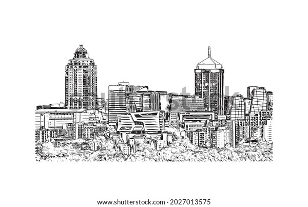 Building view
with landmark of Johannesburg is the 
city in South Africa. Hand
drawn sketch illustration in
vector.