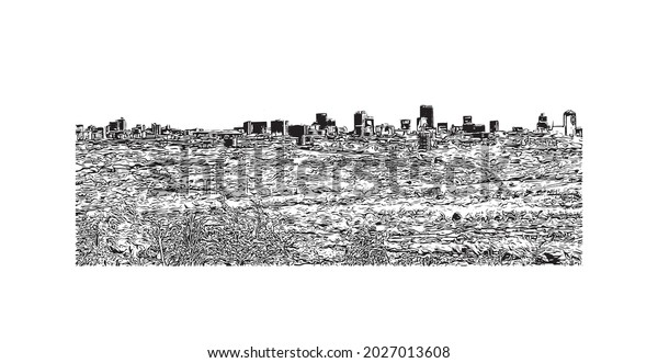 Building view\
with landmark of Johannesburg is the \
city in South Africa. Hand\
drawn sketch illustration in\
vector.