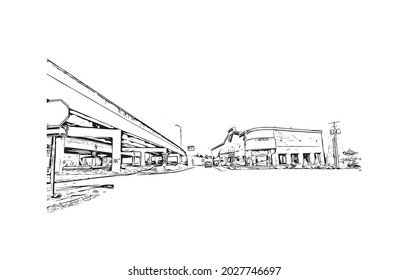 Building view with landmark of Johnson City is in east Tennessee. Hand drawn sketch illustration in vector.