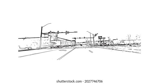 Building view with landmark of Johnson City is in east Tennessee. Hand drawn sketch illustration in vector.