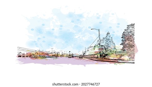 Building view with landmark of Johnson City is in east Tennessee. Watercolor splash with hand drawn sketch illustration in vector.