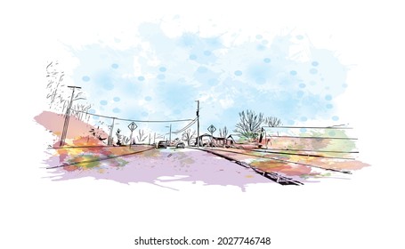 Building view with landmark of Johnson City is in east Tennessee. Watercolor splash with hand drawn sketch illustration in vector.