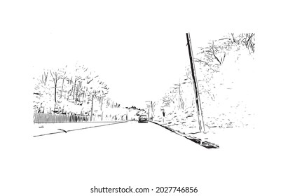 Building view with landmark of Johnson City is in east Tennessee. Hand drawn sketch illustration in vector.