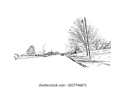 Building view with landmark of Johnson City is in east Tennessee. Hand drawn sketch illustration in vector.