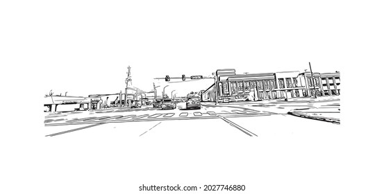 Building view with landmark of Johnson City is in east Tennessee. Hand drawn sketch illustration in vector.