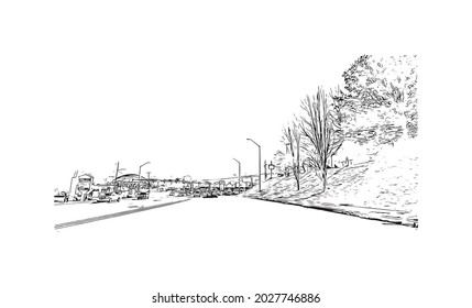 Building view with landmark of Johnson City is in east Tennessee. Hand drawn sketch illustration in vector.
