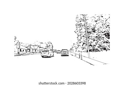 Building view with landmark of Jonesboro is the 
city in Arkansas. Hand drawn sketch illustration in vector.
