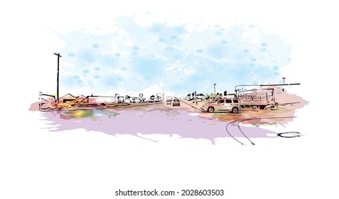 Building view with landmark of Jonesboro is the 
city in Arkansas. Watercolor splash with hand drawn sketch illustration in vector.