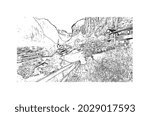 Building view with landmark of Jungfrau is the 
summit in Switzerland. Hand drawn sketch illustration in vector.