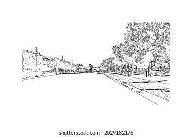 La vista de edificio con un punto de referencia de Júpiter es el 
ciudad de Florida. Dibujo a mano de ilustración de esbozo en vector.