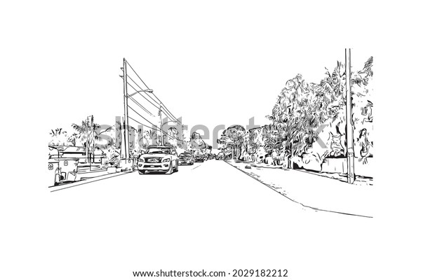 Building view with\
landmark of Jupiter is the \
town in Florida. Hand drawn sketch\
illustration in\
vector.