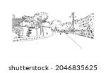 Building view with landmark of Karachi is the largest city in Pakistan. Hand drawn sketch illustration in vector.