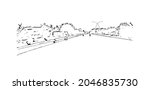 Building view with landmark of Karachi is the largest city in Pakistan. Hand drawn sketch illustration in vector.
