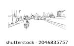 Building view with landmark of Karachi is the largest city in Pakistan. Hand drawn sketch illustration in vector.