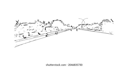 Construir una vista con un punto de referencia de Karachi es la ciudad más grande de Pakistán. Dibujo a mano de ilustración de esbozo en vector.