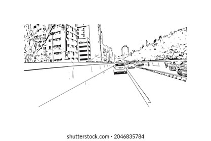 Construir una vista con un punto de referencia de Karachi es la ciudad más grande de Pakistán. Dibujo a mano de ilustración de esbozo en vector.