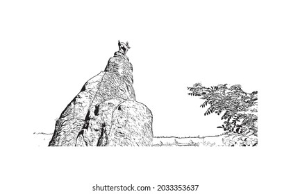 Building view with landmark of Karlovy Vary is the 
city in Czech Republic. Hand drawn sketch illustration in vector.