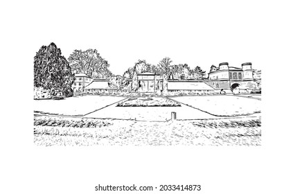 Building view with landmark of Karlsruhe is the 
city in Germany. Hand drawn sketch illustration in vector.