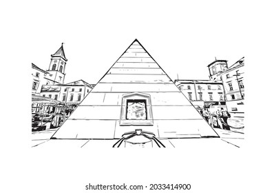 Building view with landmark of Karlsruhe is the 
city in Germany. Hand drawn sketch illustration in vector.