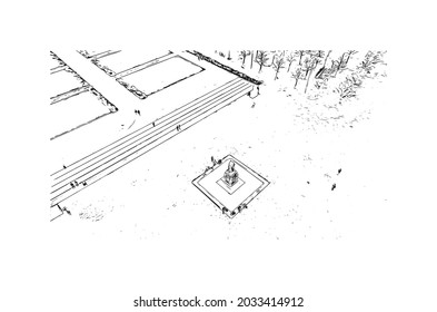 Building view with landmark of Karlsruhe is the 
city in Germany. Hand drawn sketch illustration in vector.