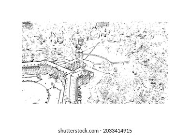 Building view with landmark of Karlsruhe is the 
city in Germany. Hand drawn sketch illustration in vector.