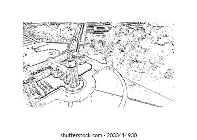 Building view with landmark of Karlsruhe is the 
city in Germany. Hand drawn sketch illustration in vector.