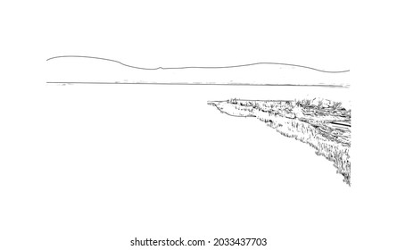 Building view with landmark of Kastoria is the 
city in Greece. Hand drawn sketch illustration in vector.