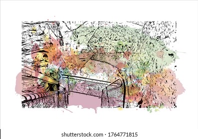 Building view with landmark of Katoomba is the chief town of the City of Blue Mountains in New South Wales, Australia. Hand drawn sketch illustration in vector. 