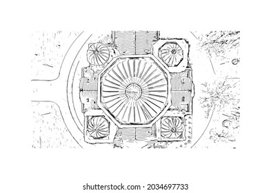 Building view with landmark of Kaunas is a city in Lithuania. Hand drawn sketch illustration in vector.