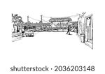 Building view with landmark of Key Largo is the 
Census place in Florida. Hand drawn sketch illustration in vector.