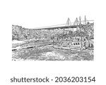 Building view with landmark of Key Largo is the 
Census place in Florida. Hand drawn sketch illustration in vector.