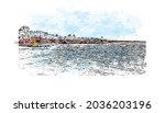 Building view with landmark of Key Largo is the 
Census place in Florida. Watercolor splash with hand drawn sketch illustration in vector.